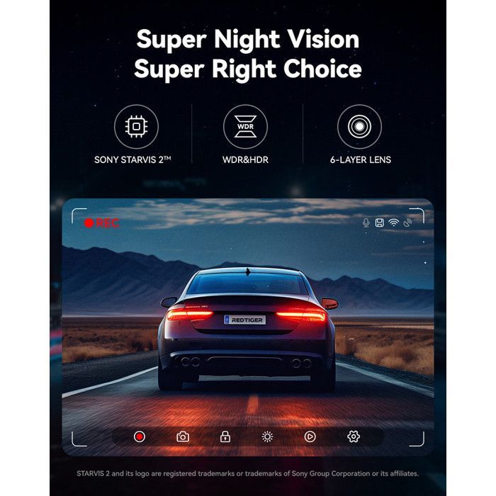 Cámara de salpicadero REDTIGER F7NP 4K delantera y trasera de 128 GB – GPS, WiFi de 5,8 GHz, sensor STARVIS 2, visión nocturna, modo de estacionamiento de 24 horas