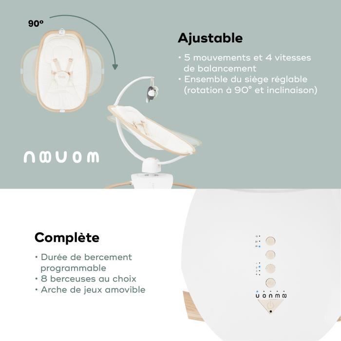 Altalena per neonati Babymoov Swoon Hoop - Telecomando incluso, comfort eccezionale, design elegante, sedile girevole a 90°, arco giochi.