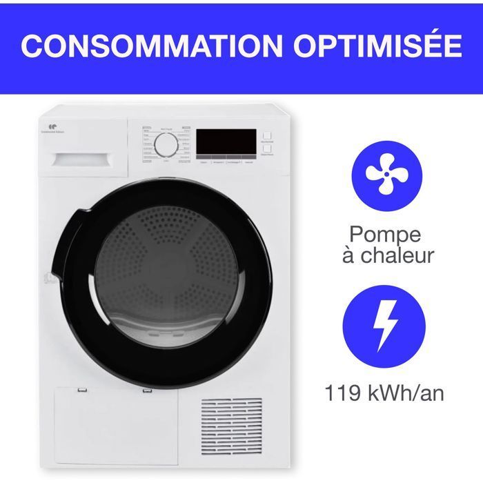 Sèche-linge pompe à chaleur CONTINENTAL EDISON CESL8PCWD - 8 kg - 60 cm - Classe D - Blanc