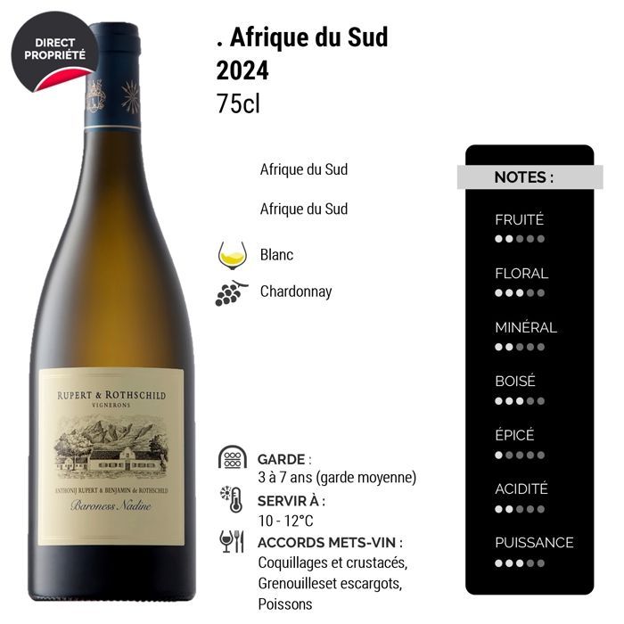 Edmond de Rothschild África do Sul Cabo Ocidental Rupert & Rothschild Baronesa Nadine 2024 - Vinho Branco Sul-Africano (6x75cl)