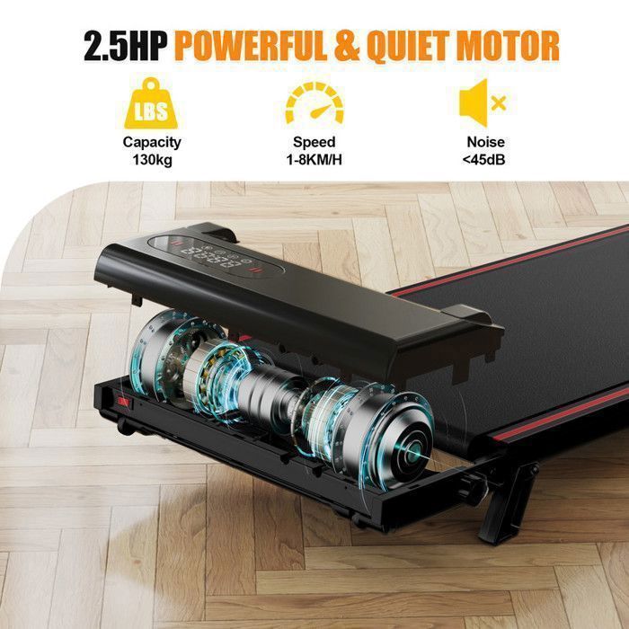 Cinta de correr plegable 4 en 1 con inclinación (0-7%), velocidad ajustable (1-8 km/h), carga máxima (130 kg), cinta de correr/alfombrilla para caminar, color negro.