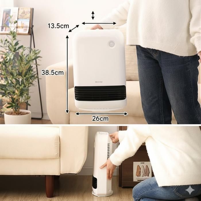 Iris Ohyama, Chauffage d'appoint compact avec détécteur de mouvement, mobile, Portée 90cm, 1500W, Blanc