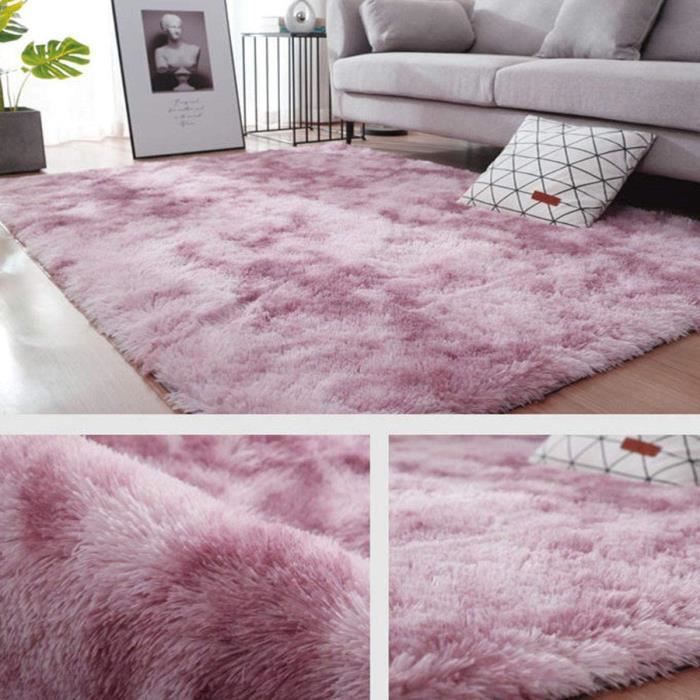 Alfombra de pelo largo para sala de estar, 160 x 230 cm, suave, rosa, de fibra de polipropileno, antideslizante.