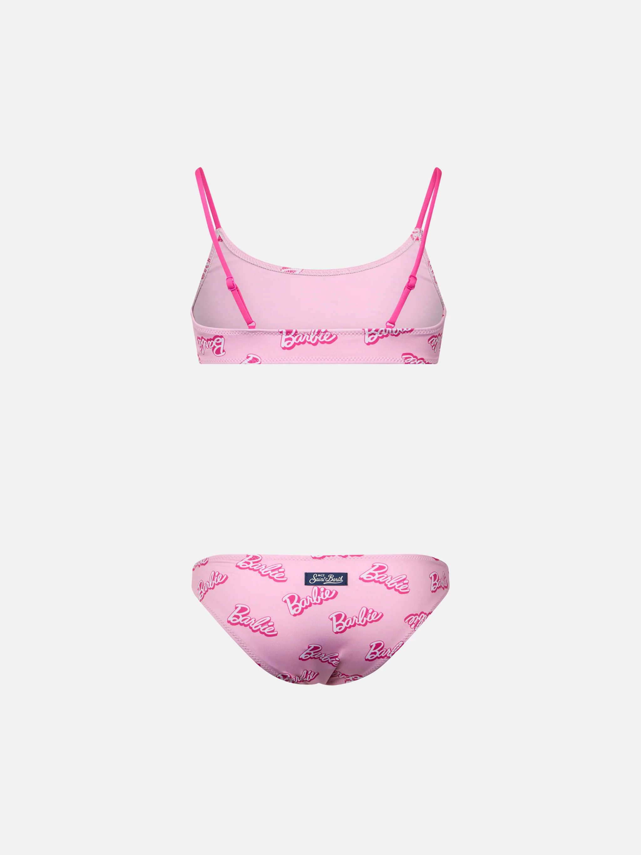 Bikini a bralette rosa da bambina Jaiden con stampa logo Barbie| EDIZI
