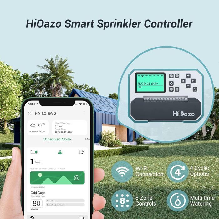 HiOazo HO-SC-8W WiFi-irrigatiecontroller, timer, 8-weg irrigatiesysteem, app-monitoring