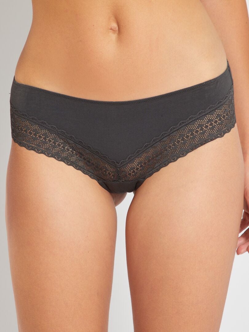 Conjunto de 3 calcinhas fio dental de renda de algodão - ROSA
