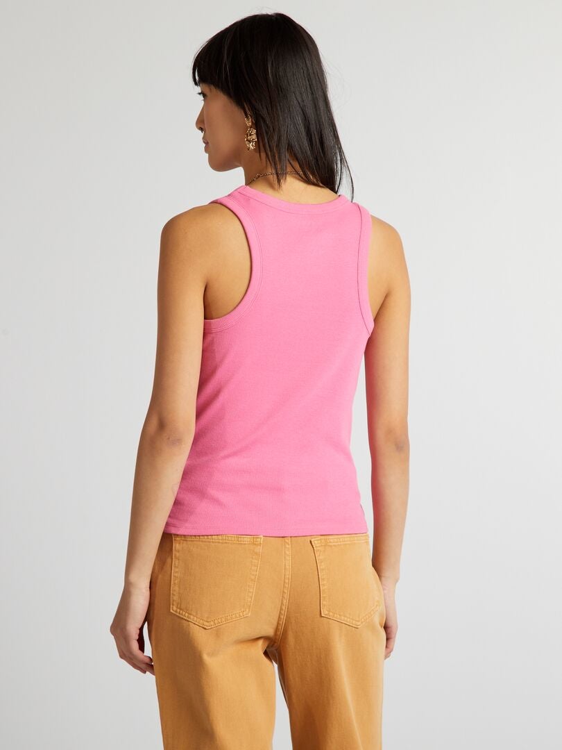 Top de tirantes acanalado con cuello halter - Rosa