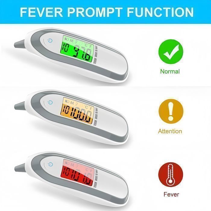 Termometro a infrarossi per fronte e orecchio con display digitale, per uso medico professionale, per la misurazione e l'etichettatura della temperatura di neonati e bambini.