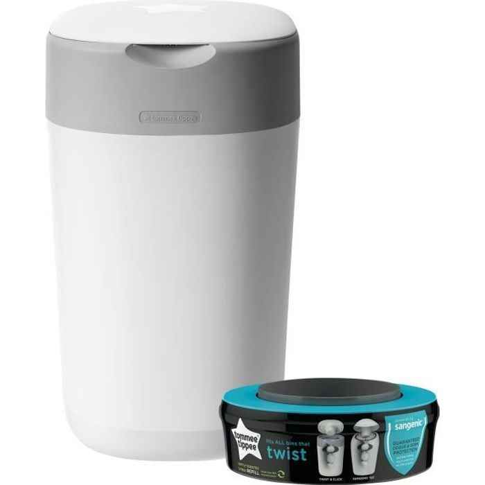 Tommee Tippee Twist & Click Sangenic TEC Nappy Bin, Holds Up to 30 Nappies, Odour and Germ Protection