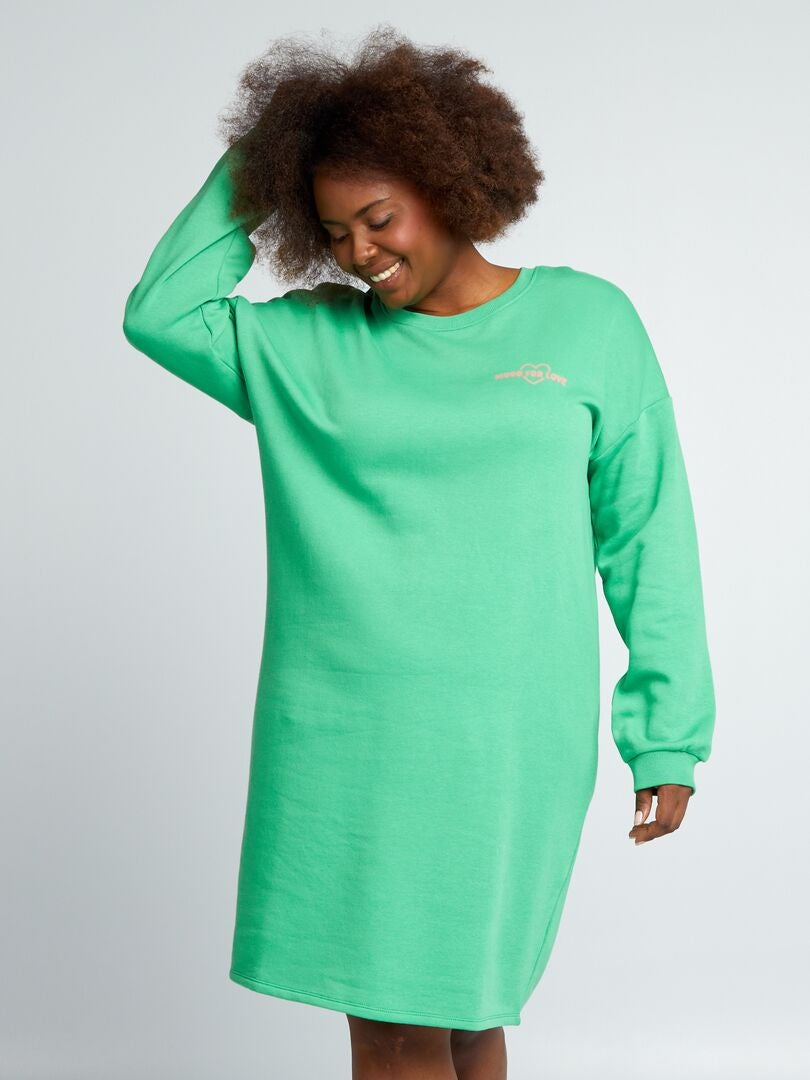 Vestido sudadera con inscripción - VERDE