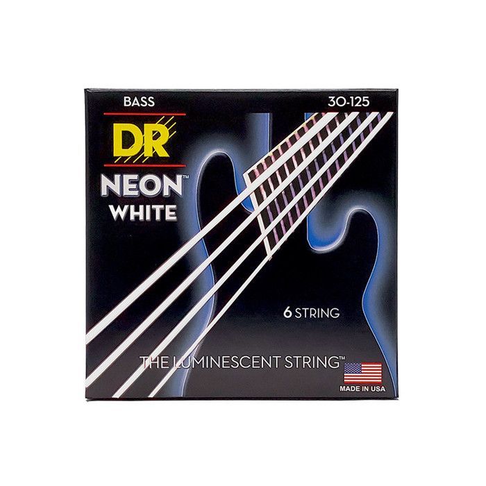 DR NWB6-30 - Hi-Def Neon - White, bass guitar set, 6 strings, Medium 30-125
