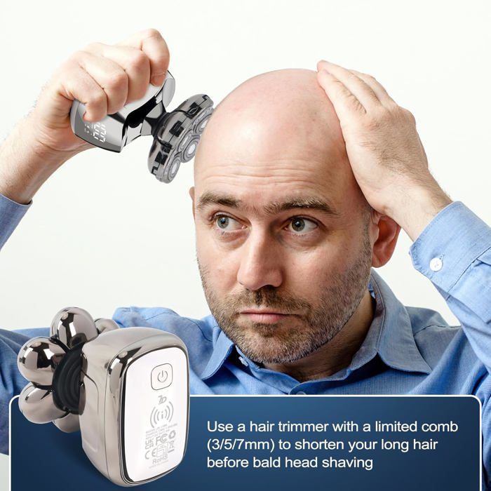 Rasoir Électrique Barbe Tête Chauve, Tondeuse À Cheveux Homme 5 En 1 Kit Étanche Avec 7 Têtes Rotatives, Rasoir Pour Tête Hum[YR52]