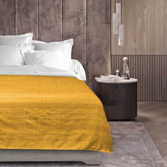 Plaid enroulable 220 x 240 cm polycoton Lucile Jaune curry