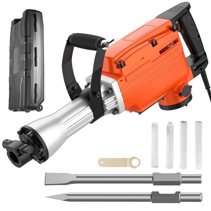 Martello demolitore da 2200 W e 65 J, 1900 giri/minuto, 2 teste a scalpello, impugnatura antivibrazione, per la demolizione del calcestruzzo e lavori di costruzione.