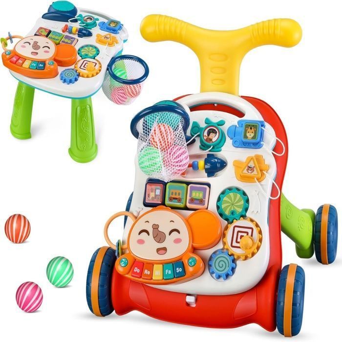 Andador y mesa de actividades 2 en 1 para bebés, andador con centros de actividades multifuncionales desmontables, juguetes musicales
