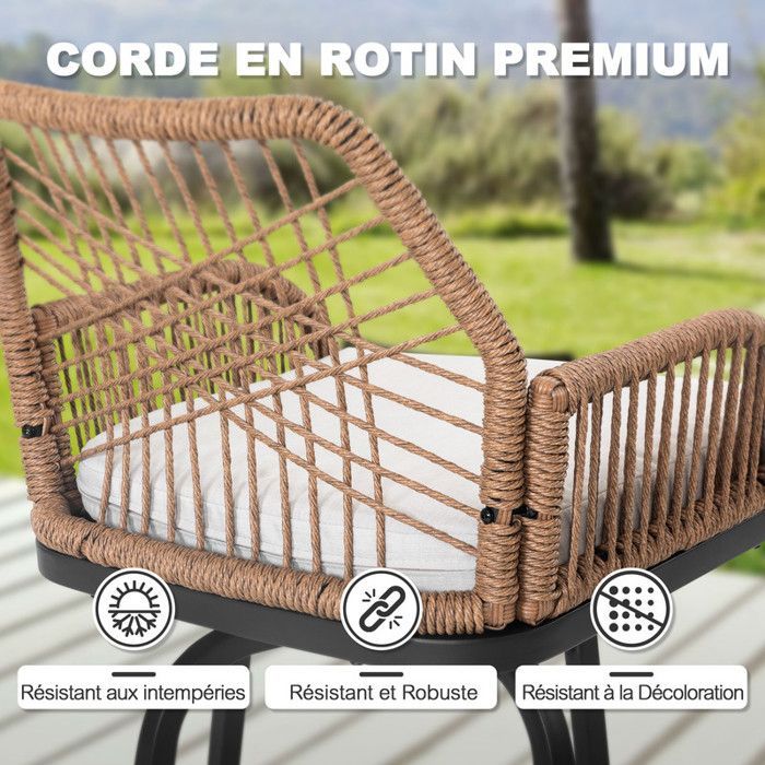 Avestar Lot de 2 tabourets bar extérieur pivotants – Rotin tressé Beige – Dossier haut & repose-pieds – Terrasse, jardin, balcon