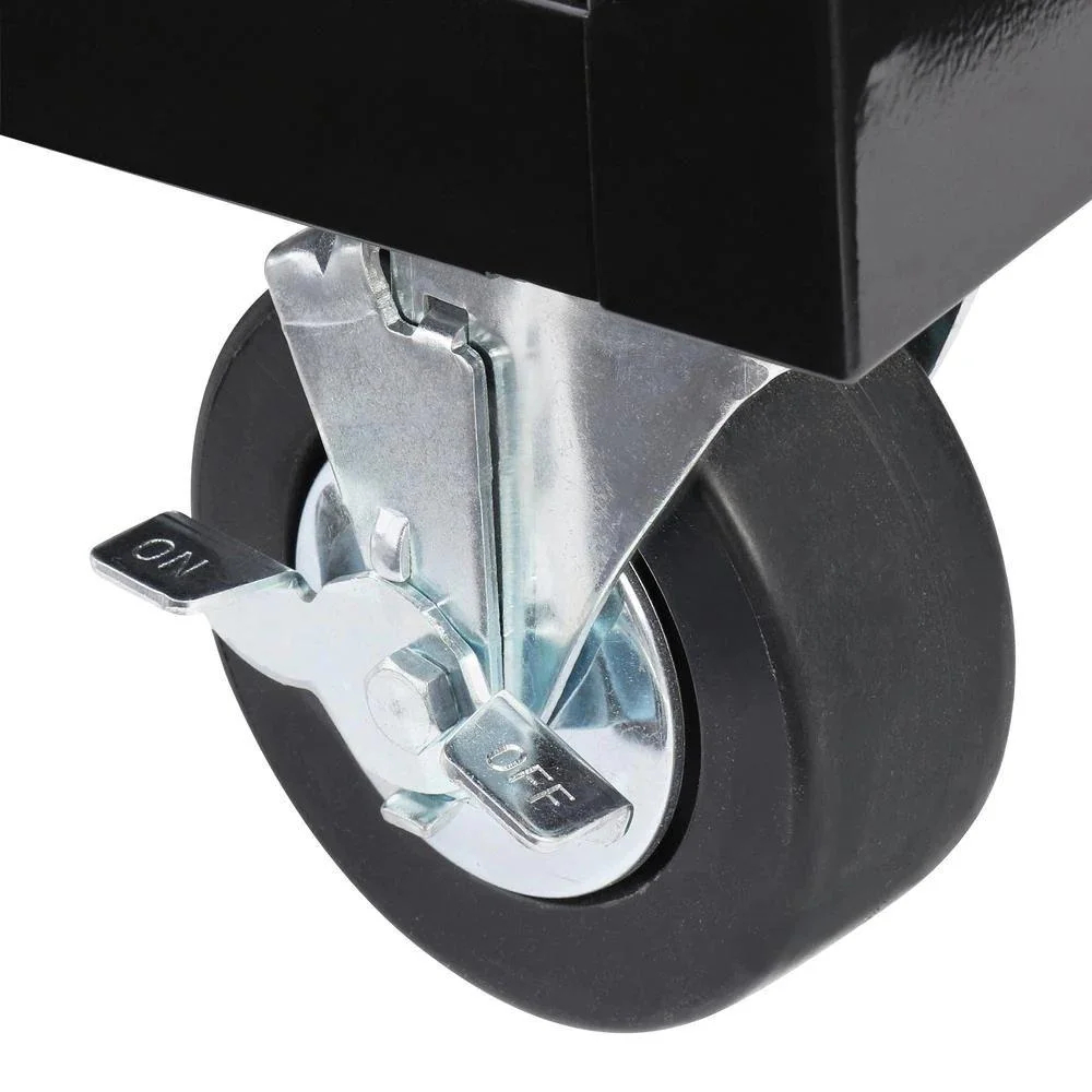 62-inch verrijdbare werkbank met 14 laden, massief houten blad, zwart