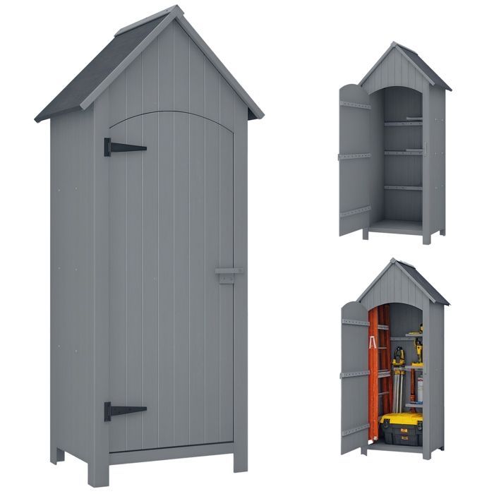 Armoire de jardin en bois - Outsunny - Abri de jardin Armoire à outils Cabane en bois Toit bitumé - Gris - 77,5 x 54,2 x 179,5 cm
