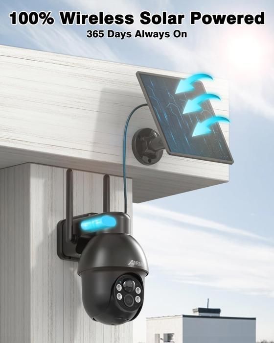 ANRAN Caméra de Surveillance 2K HD 3MP Panneau Solaire Extérieur sans Fil Détection PIR Compatible Alexa et Google Home - Q03 Noir