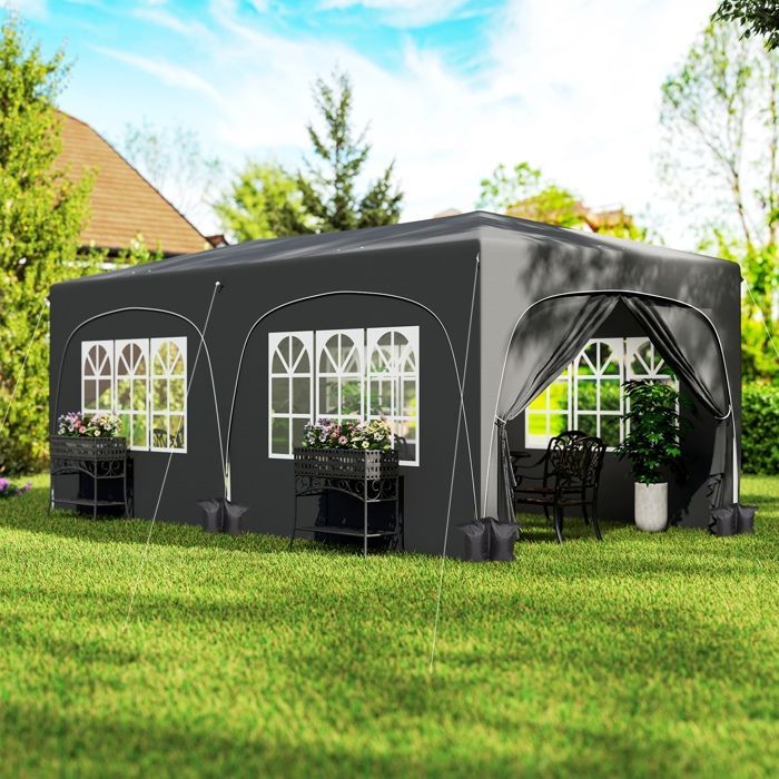 Cenador plegable emergente de 3 x 6 m - Outsunny - Altura ajustable - Bolsa de transporte y sacos de arena - Gris oscuro