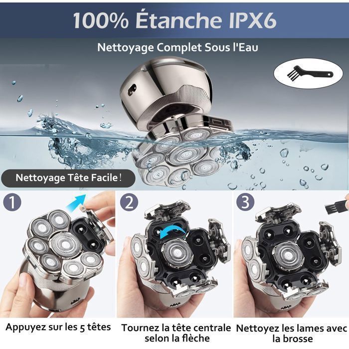Afeitadora eléctrica SEABUTY 6 en 1 para hombre - Cabezal flexible 9D, resistente al agua IPX6 - Uso en seco y húmedo - Portátil con pantalla
