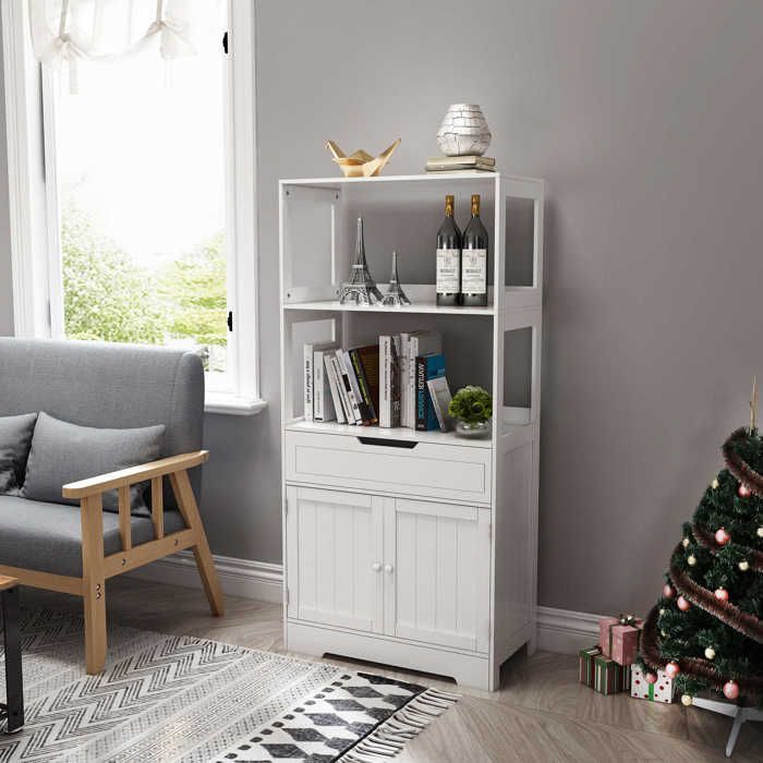 Meuble de Salle de Bain - de Rangement avec Etagères, Tiroirs et Armoire avec la Porte, pour Salle à Bain Cuisine Salon - Mondeer