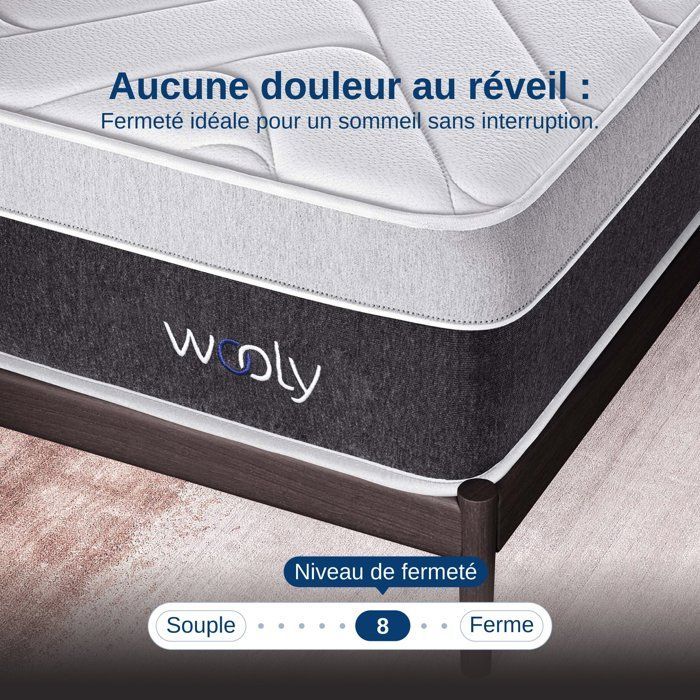 Matelas WOOLY LEVEL XL 140x200 cm-épaisseur 30 cm-Mousse GEL rafraîchissant-Mémoire de forme-Haute Densité-Laine-Latex70-Confort fer
