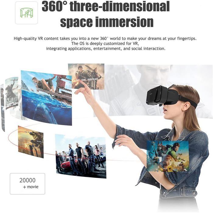 Auriculares de realidad virtual, auriculares de realidad virtual 3D, auriculares de realidad virtual compatibles con iPhone y teléfonos Android, calidad de imagen HD 2K y filtro de luz azul.