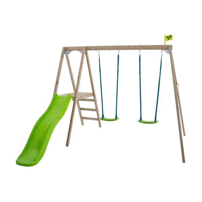 Set di altalene e scivolo in legno THYMELA con 2 altalene, altezza 200 cm