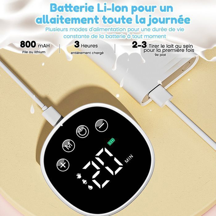 Tire Lait Electrique Main Libre,Tire-Laits 2 Pièces,Tire Lait Electrique,Faible Bruit Rechargeable Sans Fil 3 Modes 9 étapes
