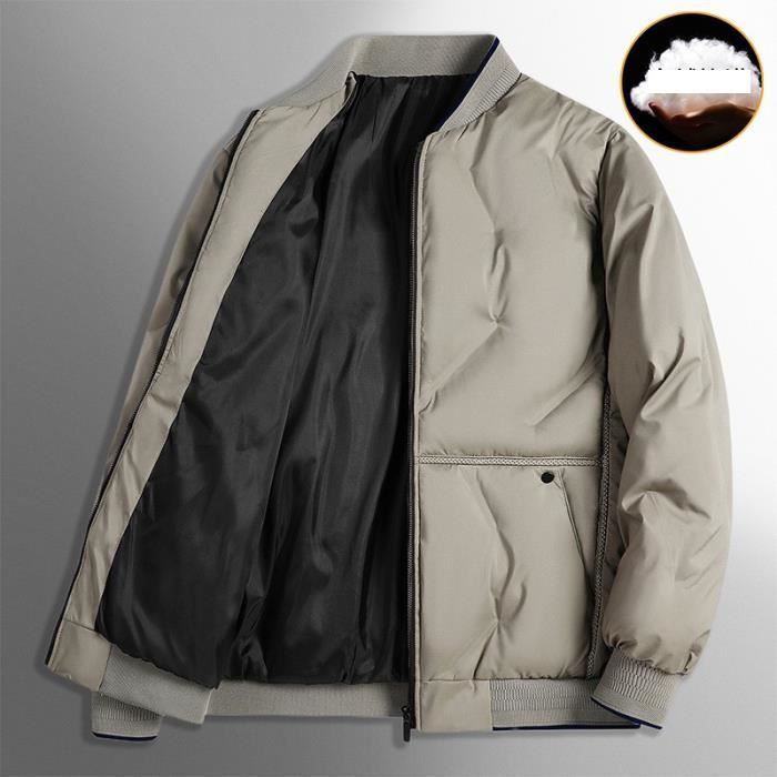 Chaqueta de plumas cálida para hombre, talla grande, para otoño/invierno, estilo casual, con cierre de cremallera - Caqui