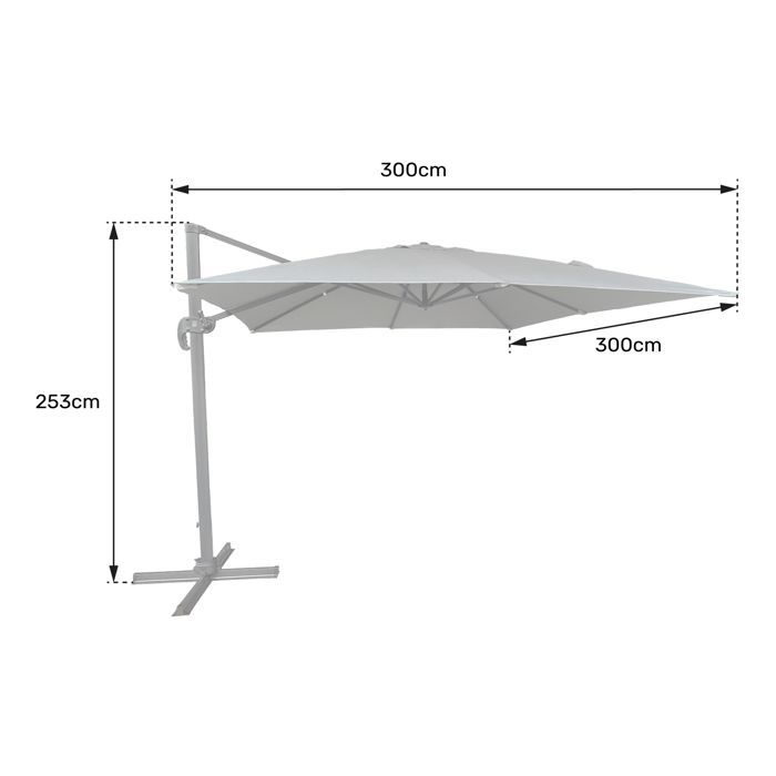 Sombrilla voladiza cuadrada MOLOKAI de 3x3 m, gris + funda