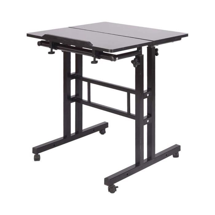 Compact and ergonomic computer desk, adjustable height (70-110 cm), tilting top with casters, for bedroom or living room, black