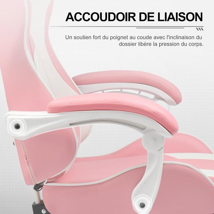 Silla gaming con reposapiés, cojín de masaje lumbar, silla de oficina ergonómica con reposabrazos sincronizados (rosa)