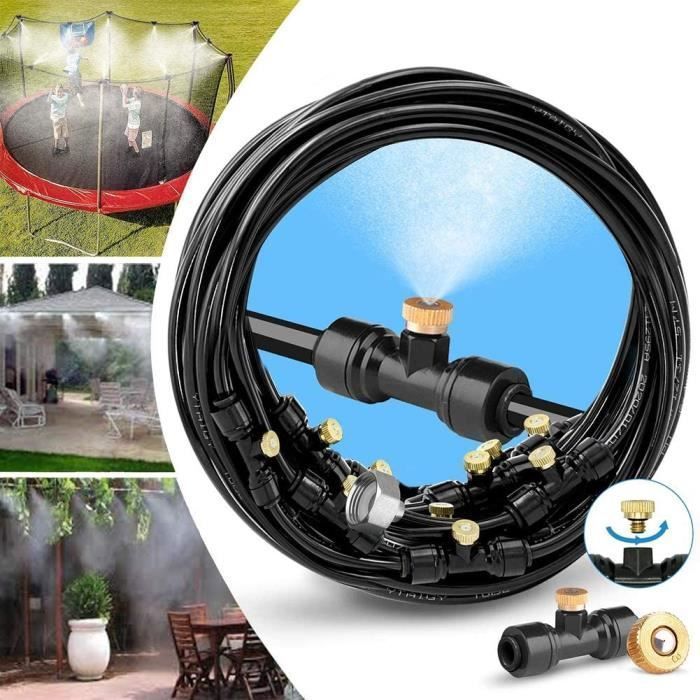 Sistema di nebulizzazione per patio, 12 m, 16 ugelli, sistema di nebulizzazione rinfrescante con tubo resistente e ugelli rimovibili