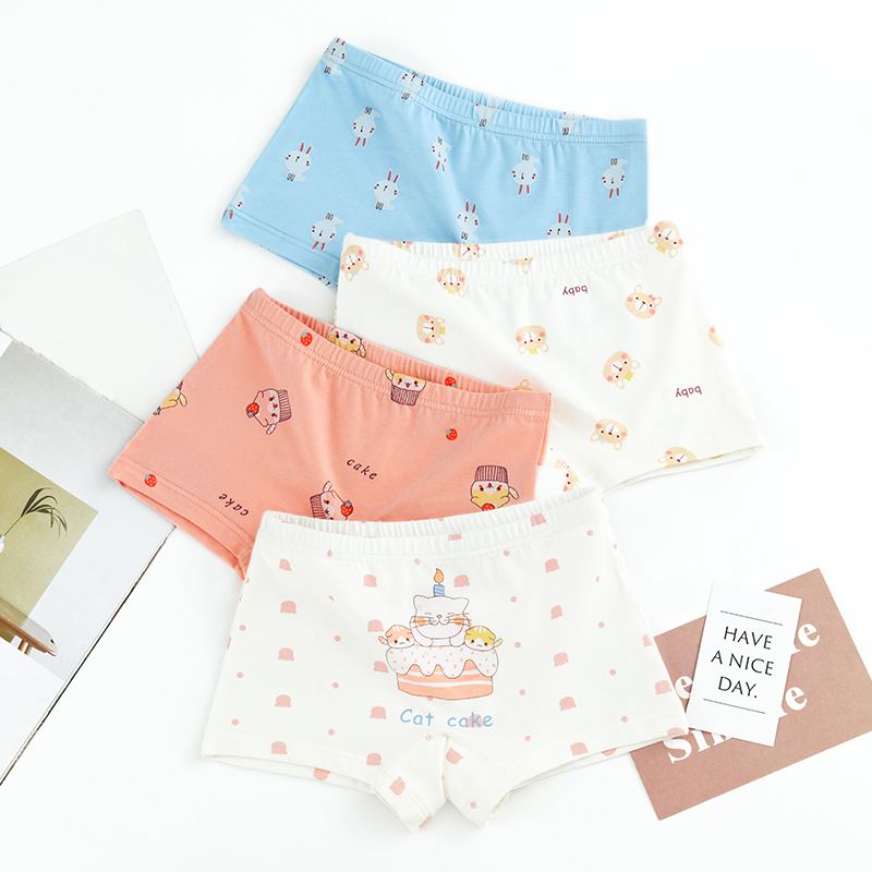 Lot de 2 culottes pour filles jusqu'à 15 ans, shorts en coton, sous-vêtements enfant, boxers, motif lapin et gâteau.