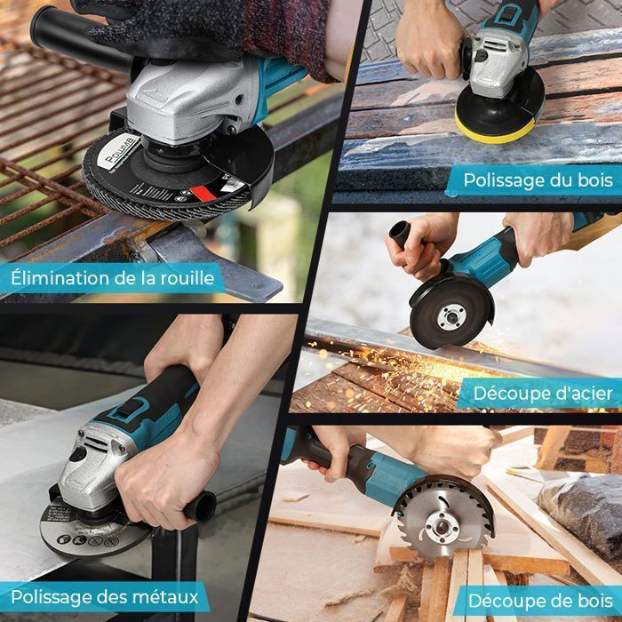 Smerigliatrice angolare elettrica senza spazzole da 125 mm - 3 velocità - 12.000 giri/min - 1 batteria da 21 V