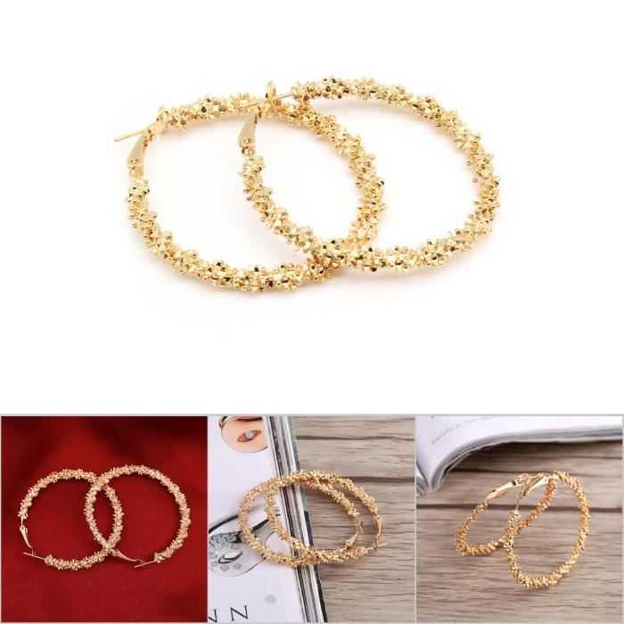 Boucles d'oreilles - EBTOOLS - Créoles grandes - Plaqué or - Élégantes - Confortables