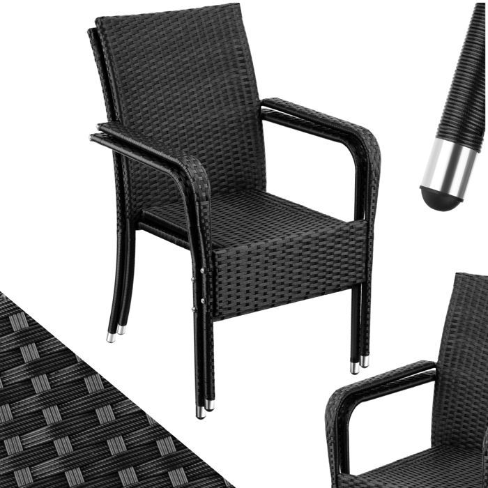 Sillas de jardín - TECTAKE - Juego de 2 sillas de comedor de exterior de ratán resistentes a los rayos UV, 58 x 67 x 90 cm - Negro
