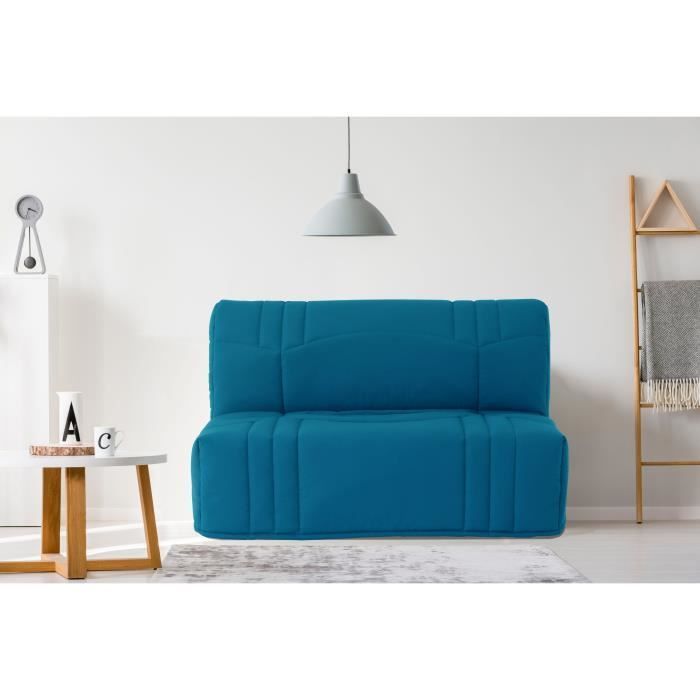 Divano letto DREAM BZ - Tessuto 100% cotone, blu anatra - Superficie letto 140x190 cm