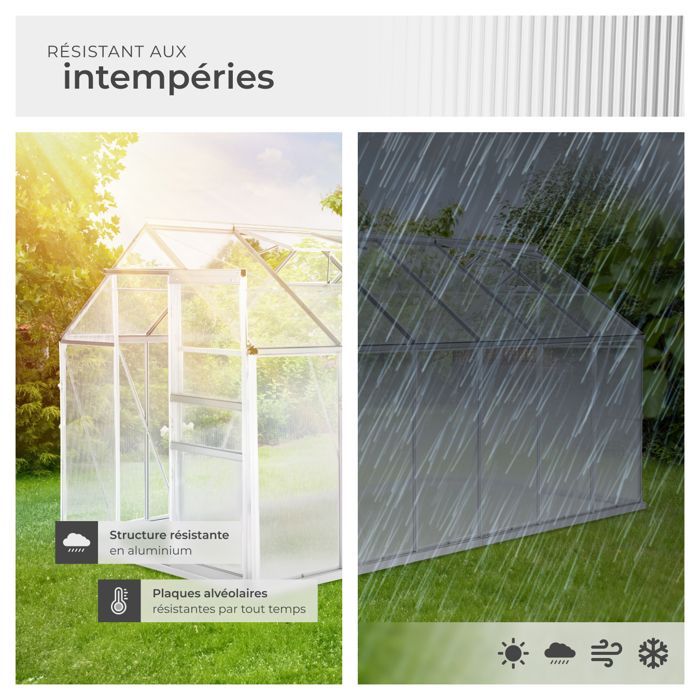 Garden greenhouse - TECTAKE - Outdoor polycarbonate greenhouse, 11.13 m³ surface area, sliding door, 185 x 375 x 195 cm with foundation
