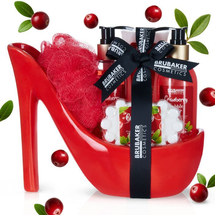 BRUBAKER Cosmetics - Set Bagno e Bellezza - Mirtillo Rosso - 6 Pezzi - Dispenser Decorativo - Rosso - Idea Regalo per Donne