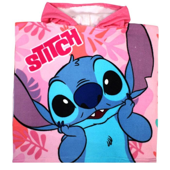 Poncho - Bath Cape - Disney - Lilo & Stitch - 100% Microfiber - 100 x 50 cm - Color: Pink - Size: One Size - Pink