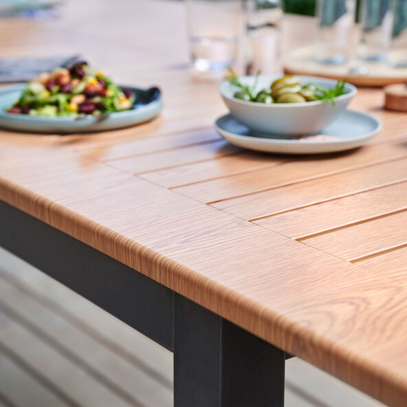 Aluminum extendable table, 220/280 x 100 cm, wood look