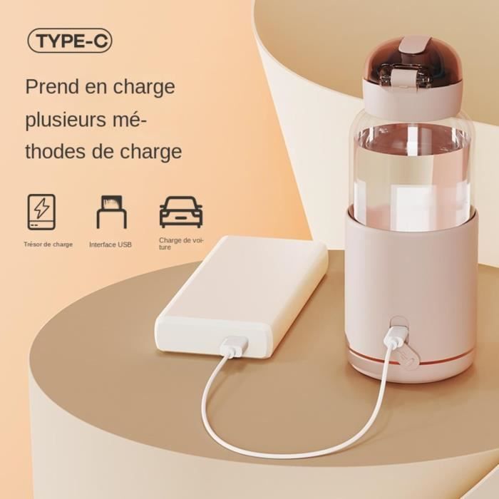 Calentador de agua portátil, calentador de agua portátil para leche de fórmula infantil con capacidad de 300 ml, calentador de biberones portátil inalámbrico, función de carga USB.