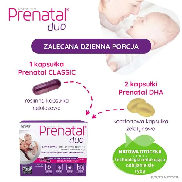 Prenatal Duo, Suplement diety dla kobiet od 13. tygodnia ciąży do końca karmienia piersią, Kapsułki twarde + kapsułki żelatynowe