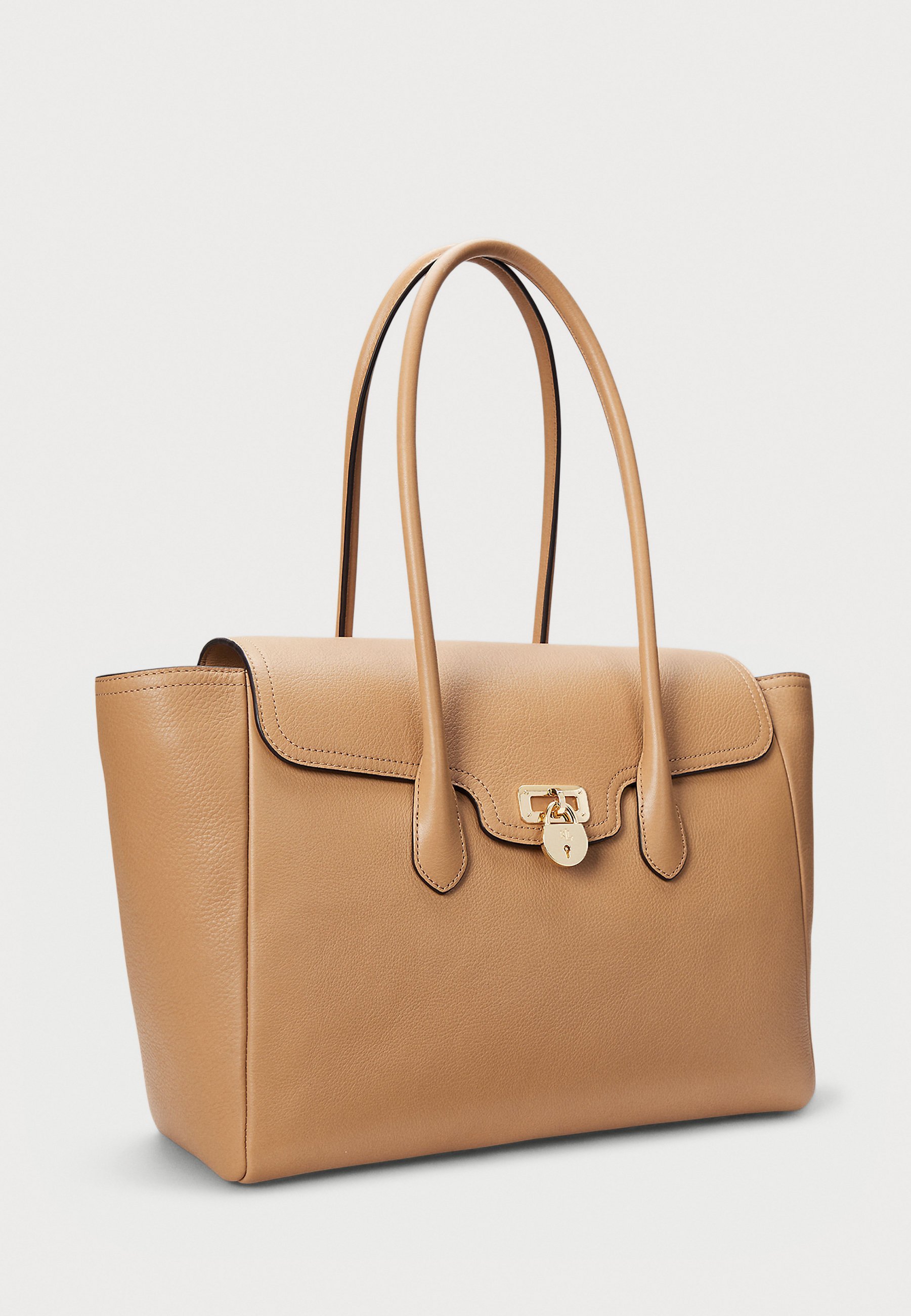 Lauren Ralph Lauren PEBBLED LEATHER LARGE TANNER SATCHEL - Handbag - buff