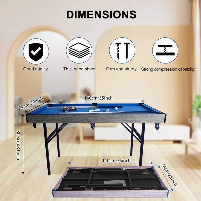Mesa Multijogos HLC, Mesa de Jogos Dobrável 5 em 1, Fácil de Montar, Jogos Interativos para Pais e Filhos, Presente para Crianças, 140*74*80cm