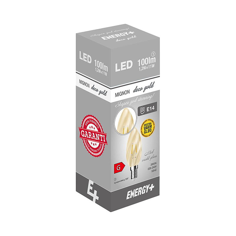 Energisparepære LED 100 lm Krystallgull mignon E14 C35