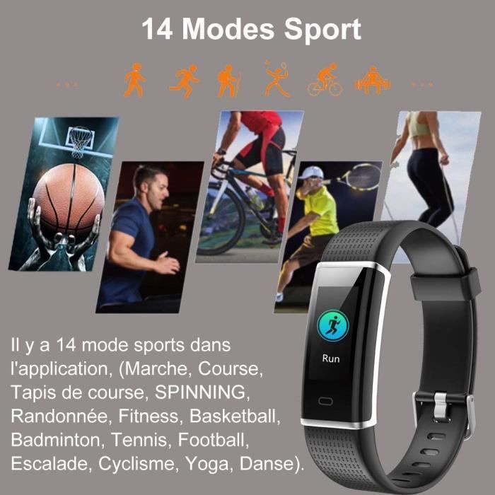Reloj inteligente, monitor de actividad física con pantalla a color, podómetro y rastreador de actividad - Negro